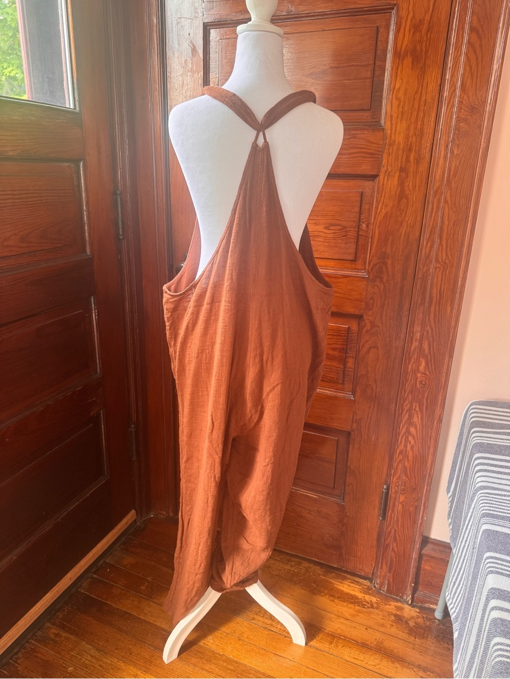 Free People Linen Romper Rust Oversized Boho Overalls M - Picture 4 of 5